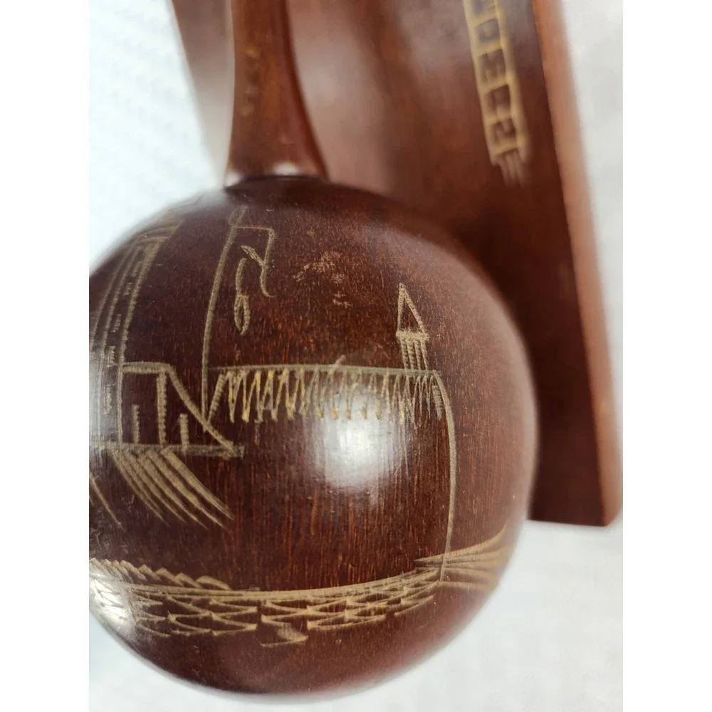 Vintage Wooden Herrera Cuba Souvenir Bookend Wood Maraca Music